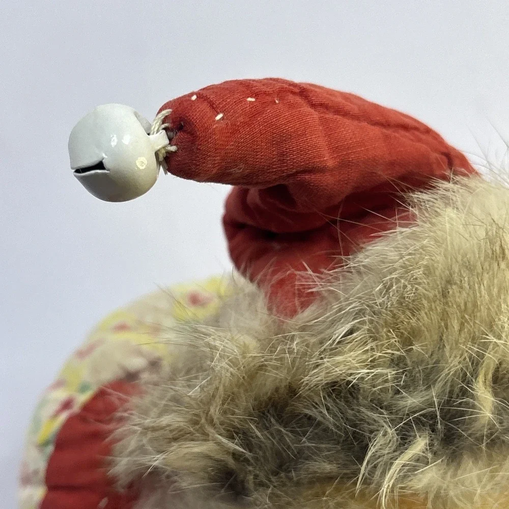 Vintage Quilted Santa Claus‎ Bean Bag Bottom Fur Hat Handmade 6